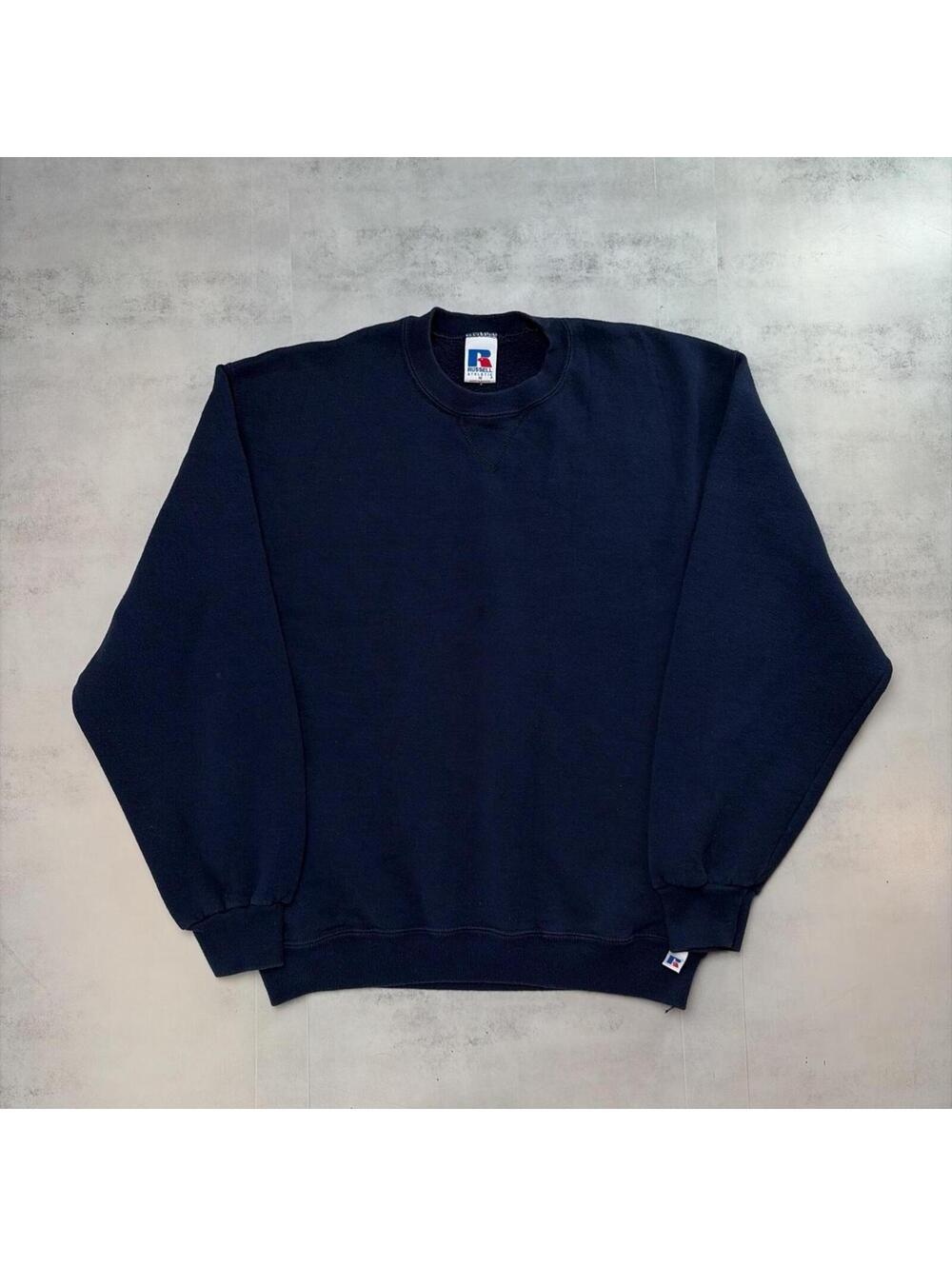 Y2K Navy Russell Athletic Boxy Skater Crewneck Sweater